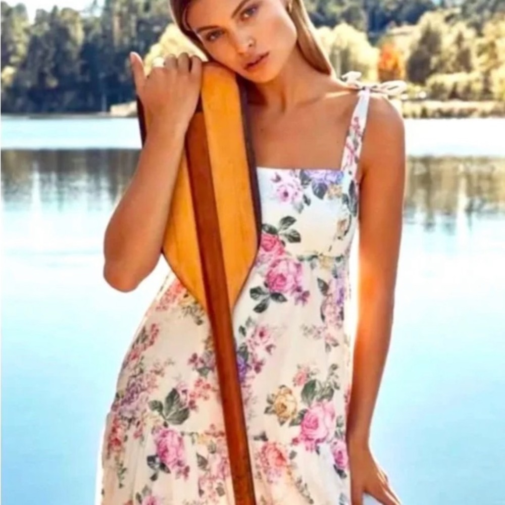 House of Harlow 1960 Linen Blend Floral Maxi Dress Size Small NWT